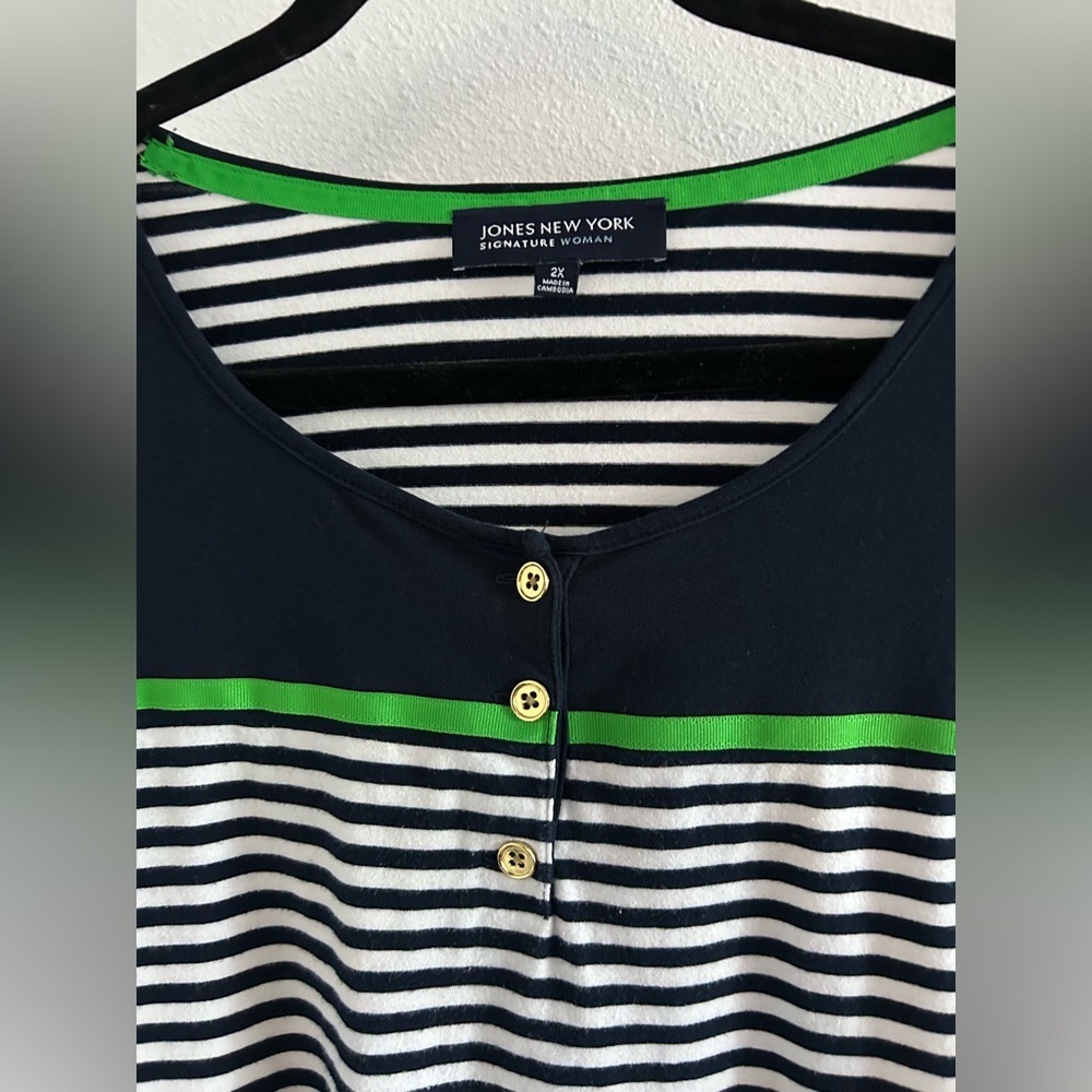 Jones New York Black & White Striped Long Sleeve Top - Picture 2 of 3